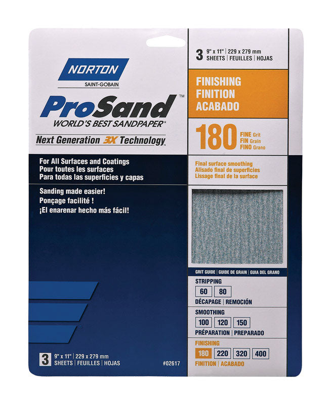 NORTON - Norton ProSand 11 in. L X 9 in. W 180 Grit Aluminum Oxide Sandpaper 3 pk