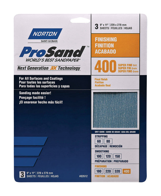 NORTON - Norton ProSand 11 in. L X 9 in. W 400 Grit Aluminum Oxide Sandpaper 3 pk