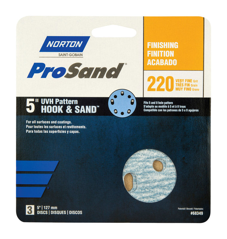 NORTON - Norton ProSand 5 in. Ceramic Alumina Hook and Loop Sanding Disc 220 Grit Very Fine 3 pk