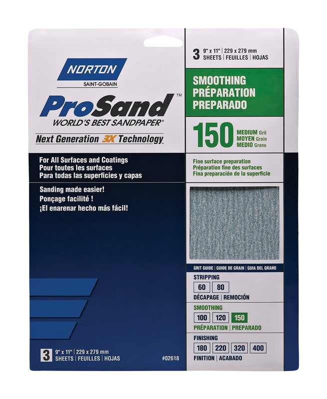 NORTON - Norton ProSand 11 in. L X 9 in. W 150 Grit Aluminum Oxide Sandpaper 3 pk