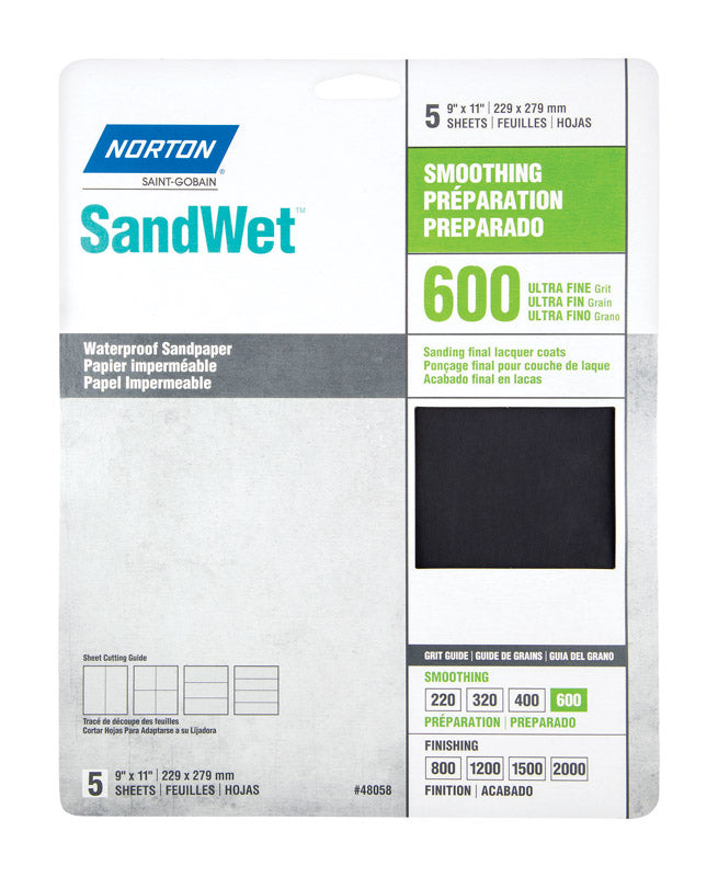 NORTON - Norton SandWet 11 in. L X 9 in. W 600 Grit Aluminum Oxide Waterproof Sandpaper 5 pk