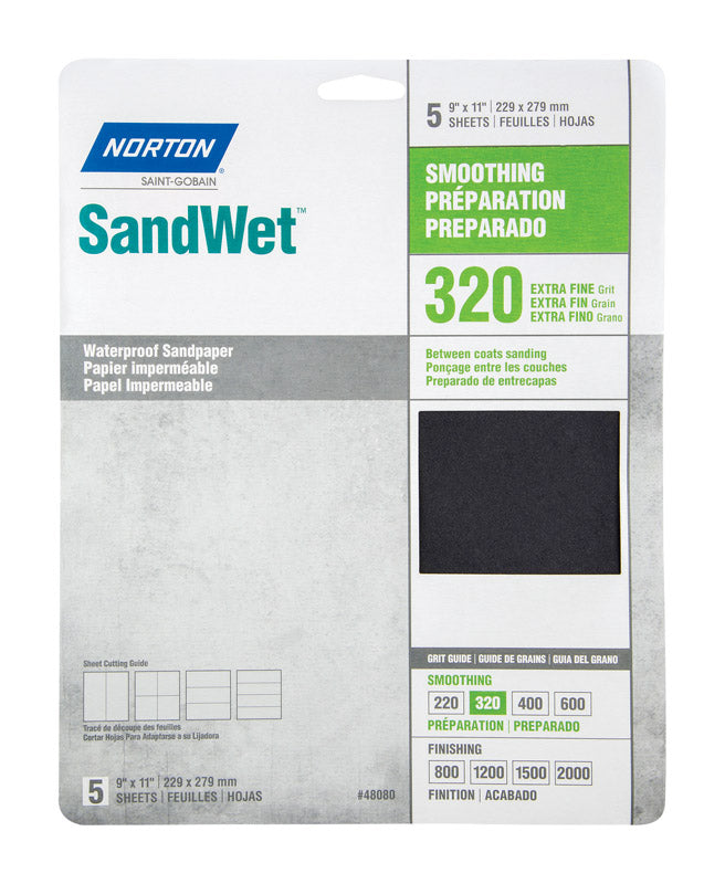 NORTON - Norton SandWet 11 in. L X 9 in. W 320 Grit Aluminum Oxide Waterproof Sandpaper 5 pk