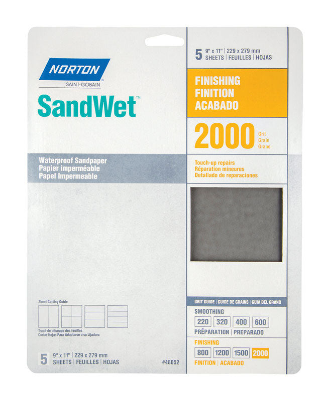 NORTON - Norton SandWet 11 in. L X 9 in. W 2,000 Grit Aluminum Oxide Waterproof Sandpaper 5 pk