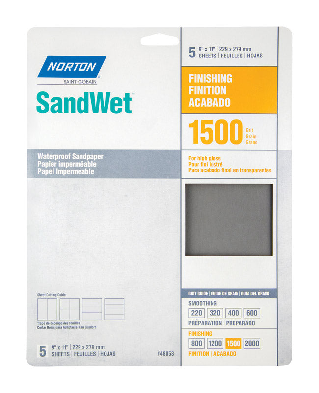 NORTON - Norton SandWet 11 in. L X 9 in. W 1500 Grit Aluminum Oxide Waterproof Sandpaper 5 pk