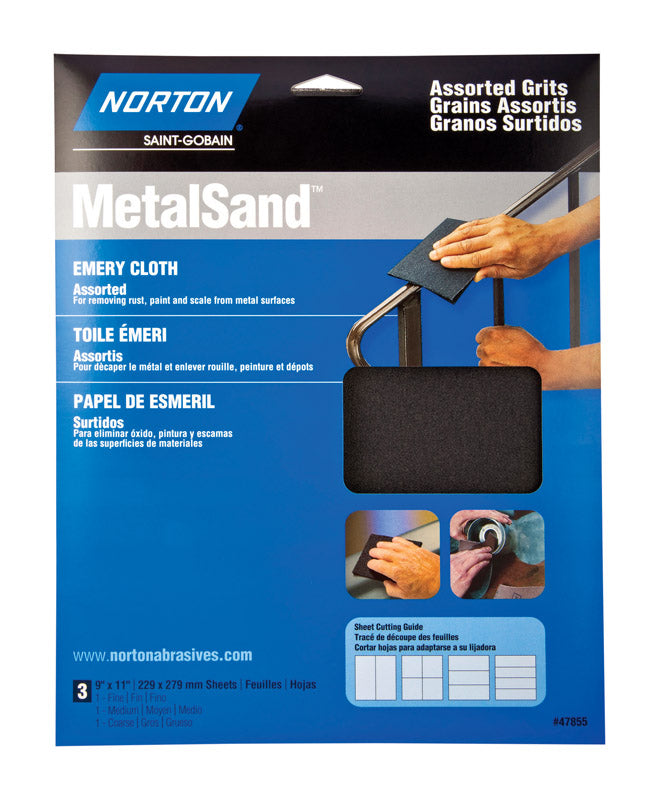 NORTON - Norton MetalSand 11 in. L X 9 in. W Assorted Grit Emery Emery Cloth 3 pk