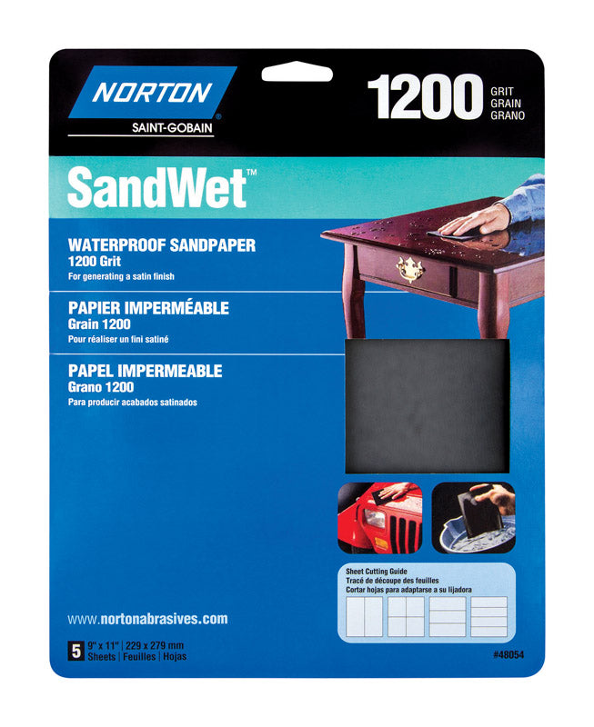 NORTON - Norton SandWet 11 in. L X 9 in. W 1200 Grit Aluminum Oxide Waterproof Sandpaper 5 pk