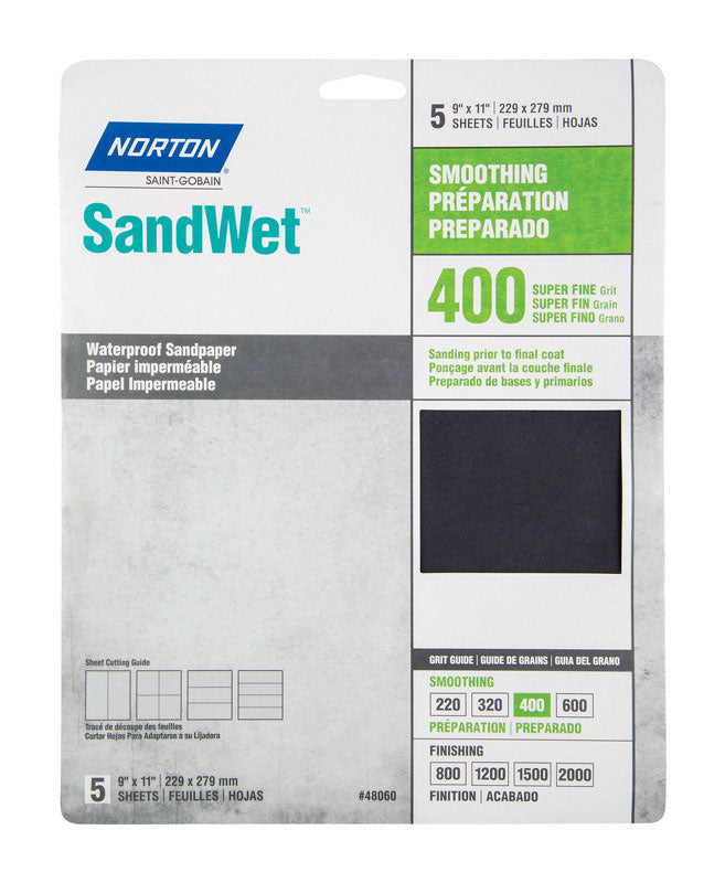 NORTON - Norton SandWet 11 in. L X 9 in. W 400 Grit Aluminum Oxide Waterproof Sandpaper 5 pk