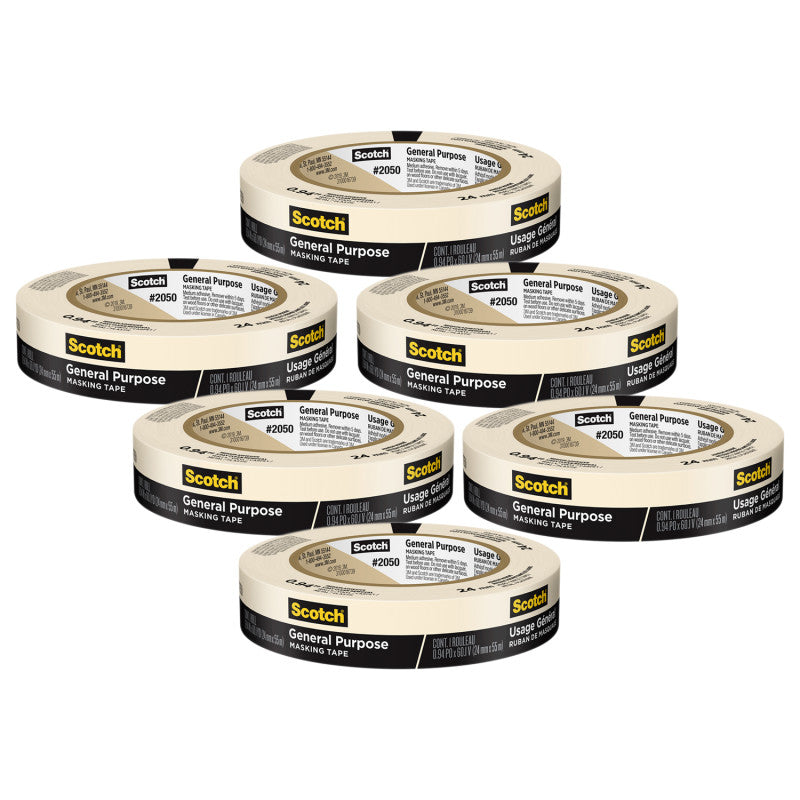 SCOTCH - General Purpose Masking Tape, 0.94 in x 60.1 yd (24mm x 55m), 6 Rolls