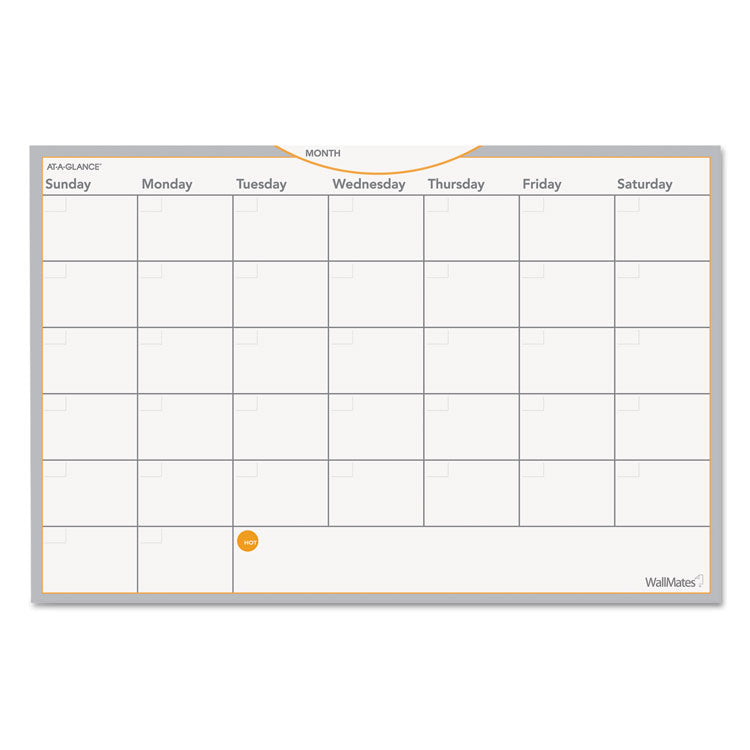 AT-A-GLANCE - WallMates Self-Adhesive Dry Erase Monthly Planning Surfaces, 18 x 12, White/Gray/Orange Sheets, Undated