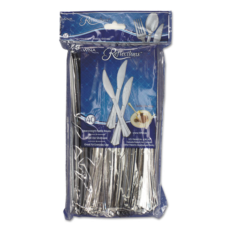 WNA - Reflections Heavyweight Plastic Utensils, Knife, Silver, 7 1/2", 40/Pack (8793515)