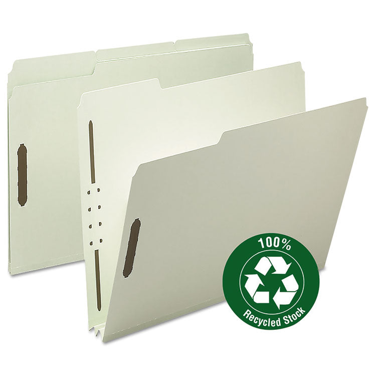 Smead - 100% Recycled Pressboard Fastener Folders, Letter Size, 2" Expansion, Gray-Green, 25/Box