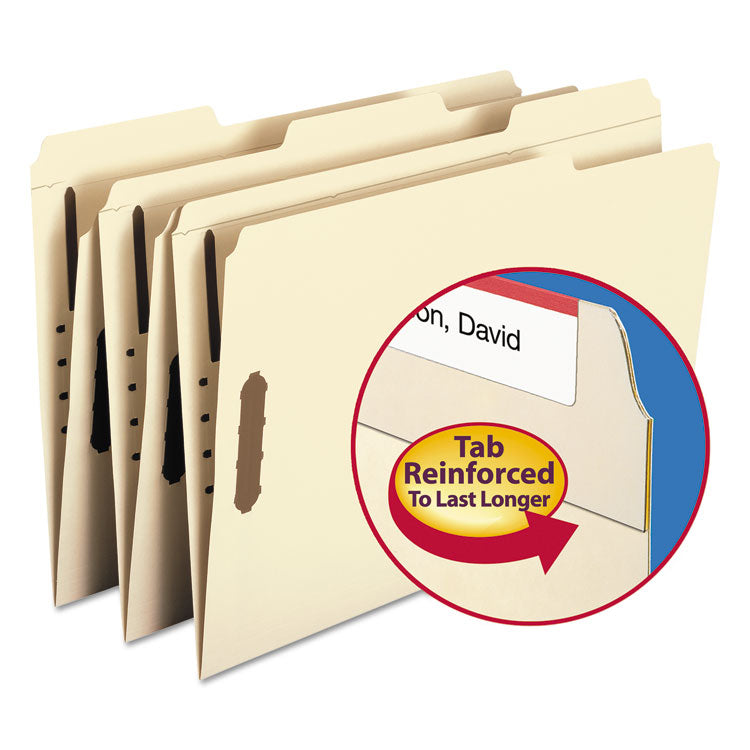 Smead - Top Tab Fastener Folders, 1/3-Cut Tabs: Assorted, 2 Fasteners, Legal Size, 11-pt Manila Exterior, 50/Box