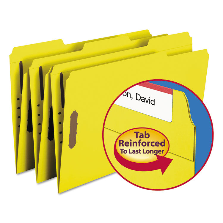 Smead - Top Tab Colored Fastener Folders, 2 Fasteners, Legal Size, Yellow Exterior, 50/Box