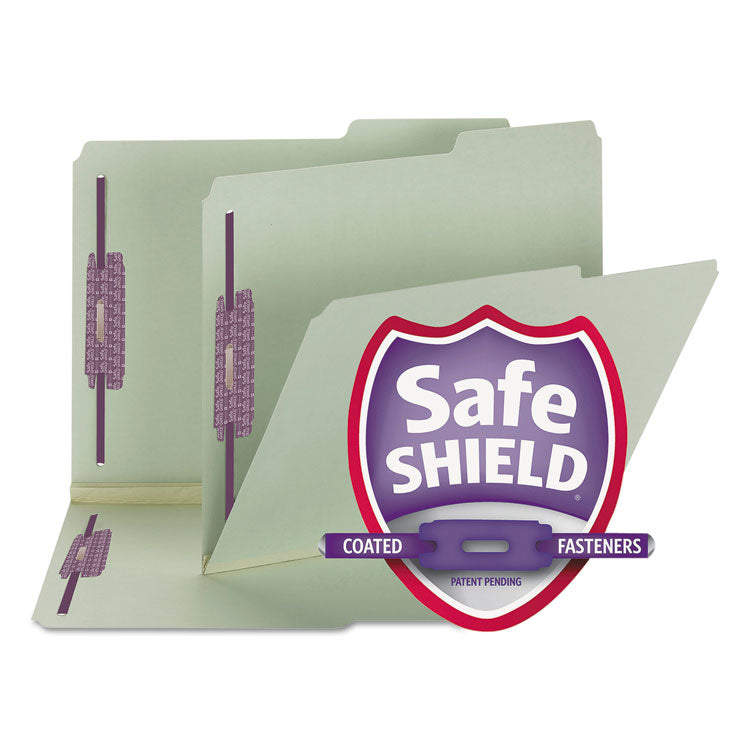 Smead - Recycled Pressboard Folders with Two SafeSHIELD Coated Fasteners, 2" Expansion, 2/5-Cut: Right, Letter, Gray-Green, 25/Box