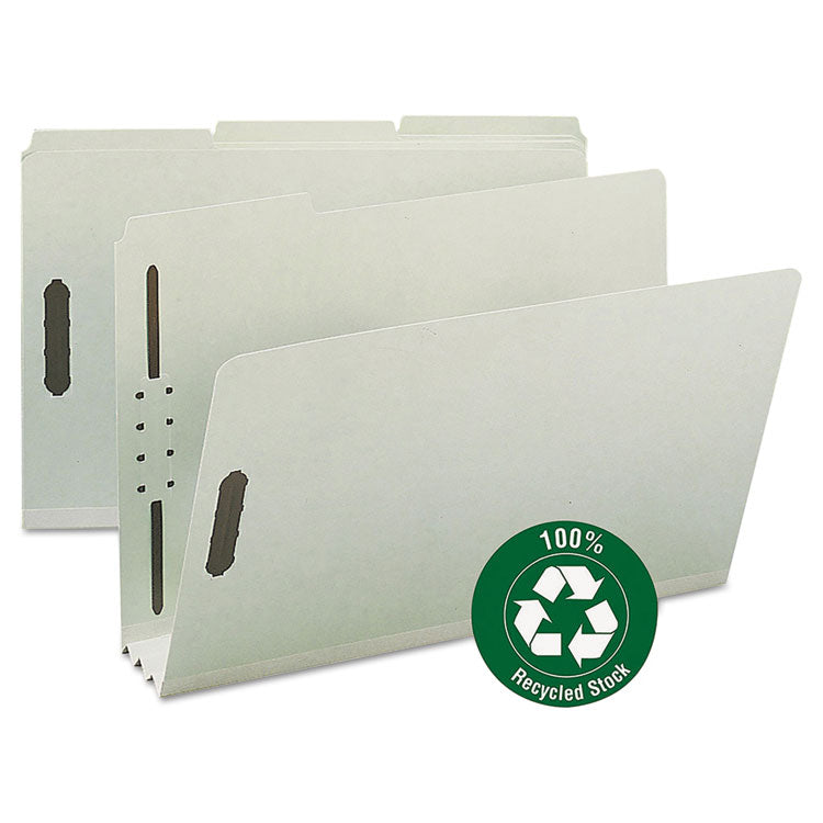 Smead - 100% Recycled Pressboard Fastener Folders, Legal Size, 3" Expansion, Gray-Green, 25/Box