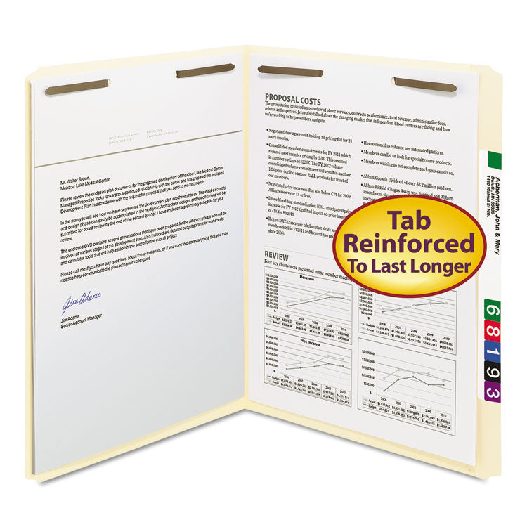 Smead - Top Tab Fastener Folders, Straight Tab, 2 Fasteners, Letter Size, 11-pt Manila Exterior, 50/Box