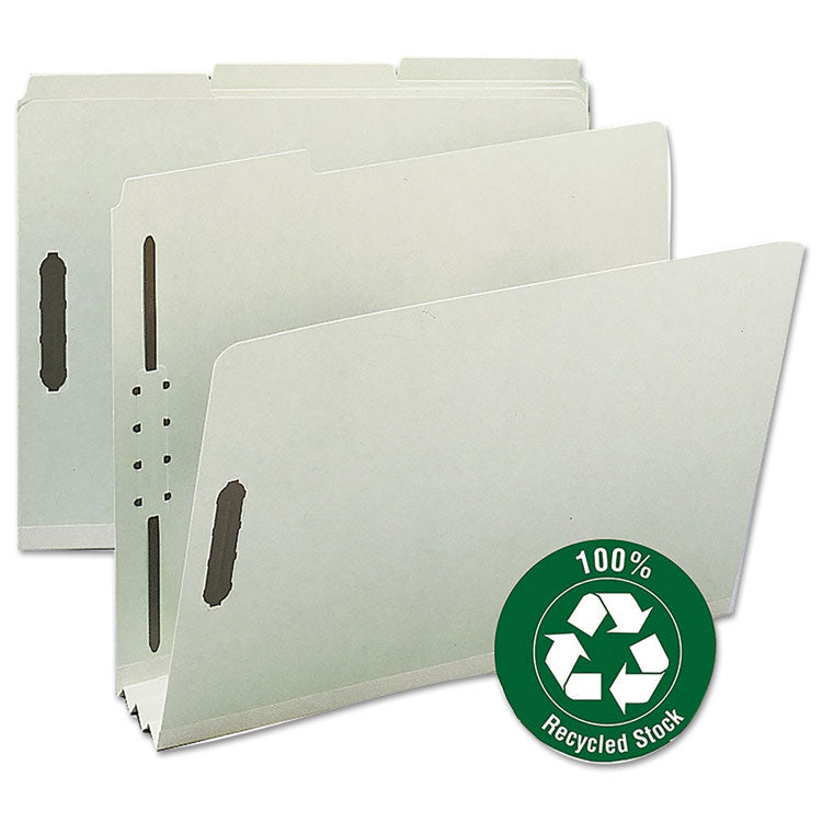 Smead - 100% Recycled Pressboard Fastener Folders, Letter Size, 3" Expansion, Gray-Green, 25/Box