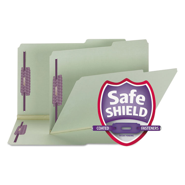 Smead - Recycled Pressboard Folders with Two SafeSHIELD Coated Fasteners, 2" Expansion, 2/5-Cut: Right, Legal, Gray-Green, 25/Box