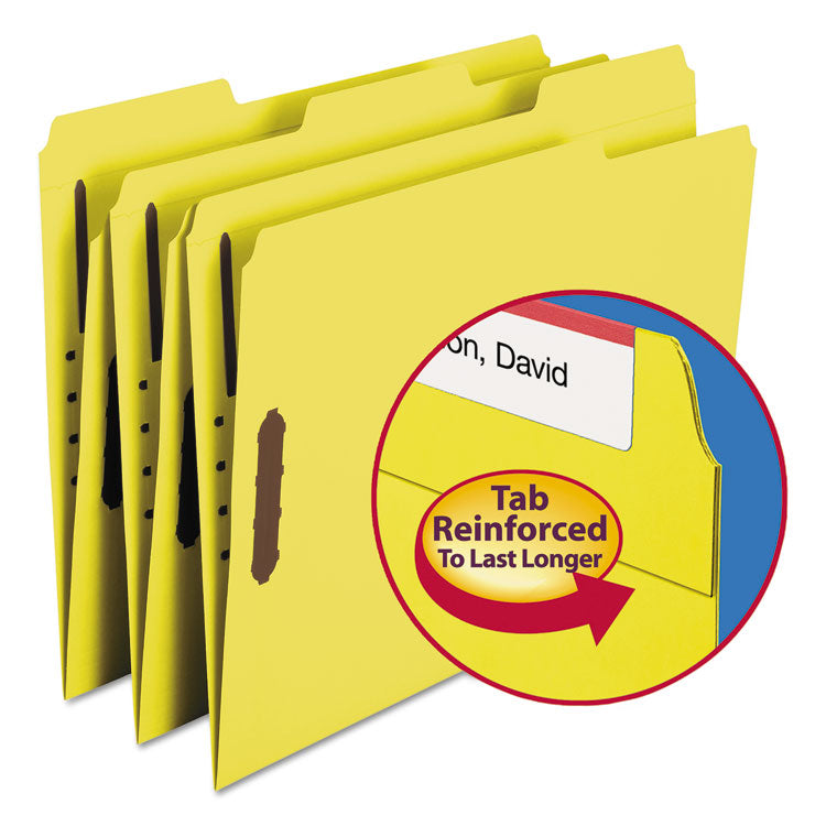 Smead - Top Tab Colored Fastener Folders, 2 Fasteners, Letter Size, Yellow Exterior, 50/Box