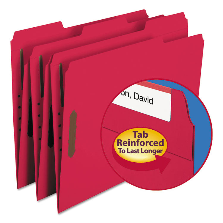 Smead - Top Tab Colored Fastener Folders, 2 Fasteners, Letter Size, Red Exterior, 50/Box