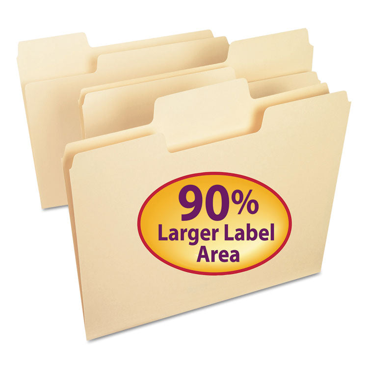 Smead - SuperTab Top Tab File Folders, 1/3-Cut Tabs: Assorted, Letter Size, 0.75" Expansion, 11-pt Manila, 100/Box