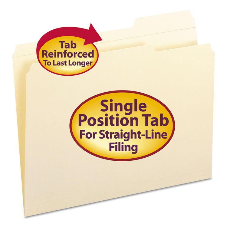 Smead - Reinforced Tab Manila File Folders, 1/3-Cut Tabs: Right Position, Letter Size, 0.75" Expansion, 11-pt Manila, 100/Box