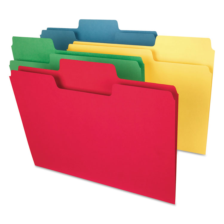 Smead - SuperTab Colored File Folders, 1/3-Cut Tabs: Assorted, Letter Size, 0.75" Expansion, 14-pt Stock, Assorted Colors, 50/Box