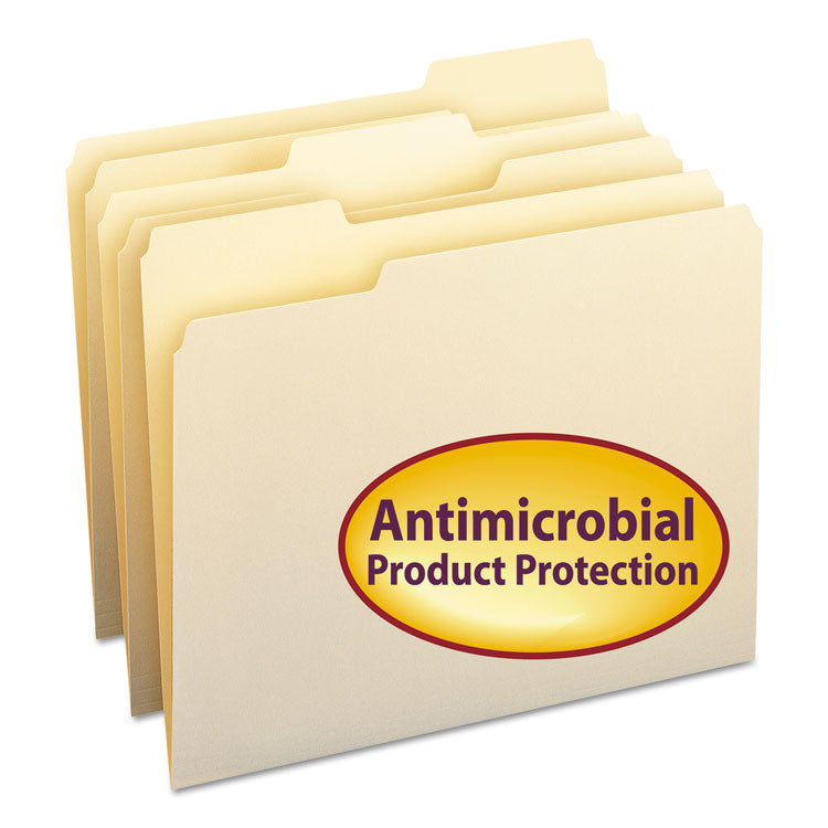 Smead - Top Tab File Folders with Antimicrobial Product Protection, 1/3-Cut Tabs: Assorted, Letter, 0.75" Expansion, Manila, 100/Box