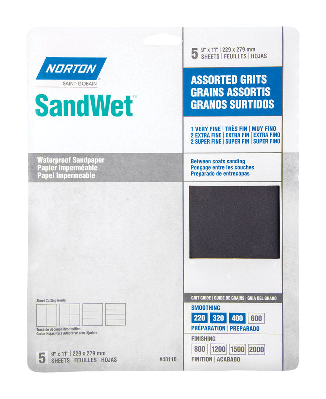 NORTON - Norton SandWet 11 in. L X 9 in. W Assorted Grit Aluminum Oxide Waterproof Sandpaper 5 pk