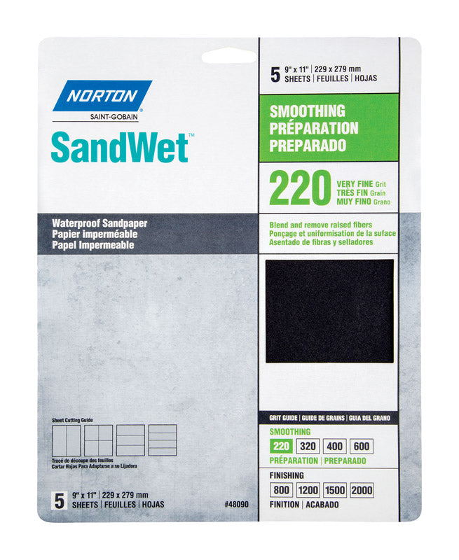 NORTON - Norton SandWet 11 in. L X 9 in. W 220 Grit Aluminum Oxide Waterproof Sandpaper 5 pk