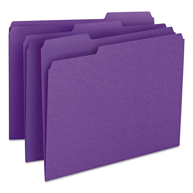 Smead - Colored File Folders, 1/3-Cut Tabs: Assorted, Letter Size, 0.75" Expansion, Purple, 100/Box