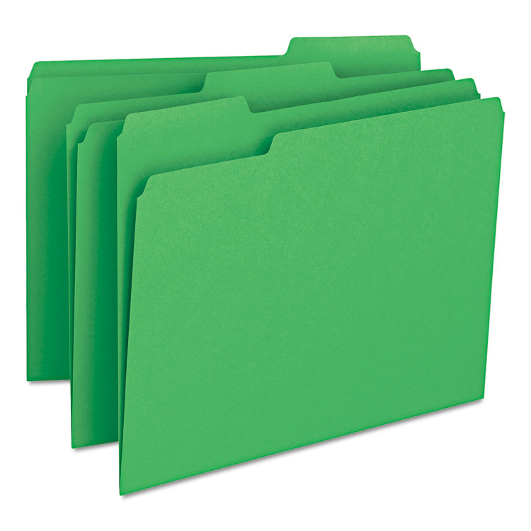 Smead - Colored File Folders, 1/3-Cut Tabs: Assorted, Letter Size, 0.75" Expansion, Green, 100/Box