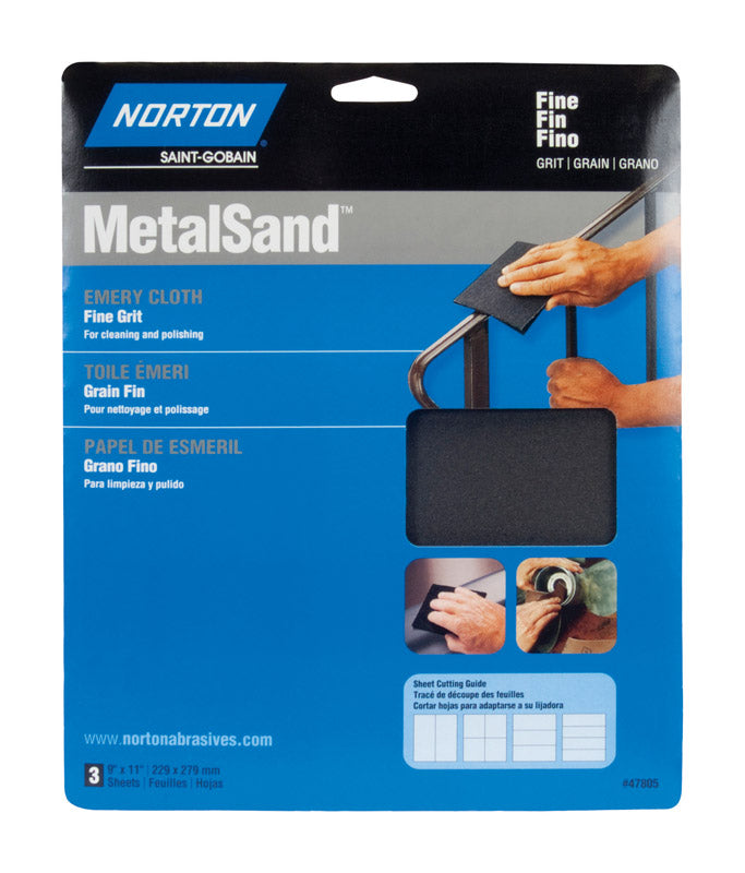 NORTON - Norton MetalSand 11 in. L X 9 in. W 100 Grit Emery Cloth 3 pk