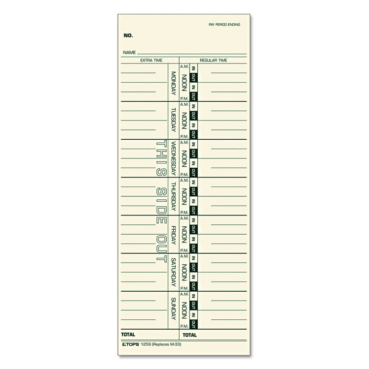 TOPS - Time Clock Cards, Replacement for M-33, One Side, 3.5 x 9, 500/Box