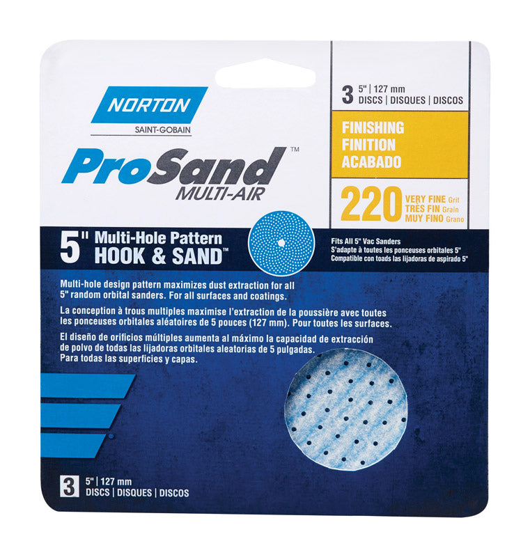 NORTON - Norton ProSand 5 in. Ceramic Alumina Hook and Loop A975 Sanding Disc 220 Grit Very Fine 3 pk