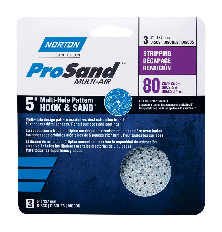 NORTON - Norton ProSand 5 in. Ceramic Alumina Hook and Loop A975 Sanding Disc 80 Grit Coarse 3 pk