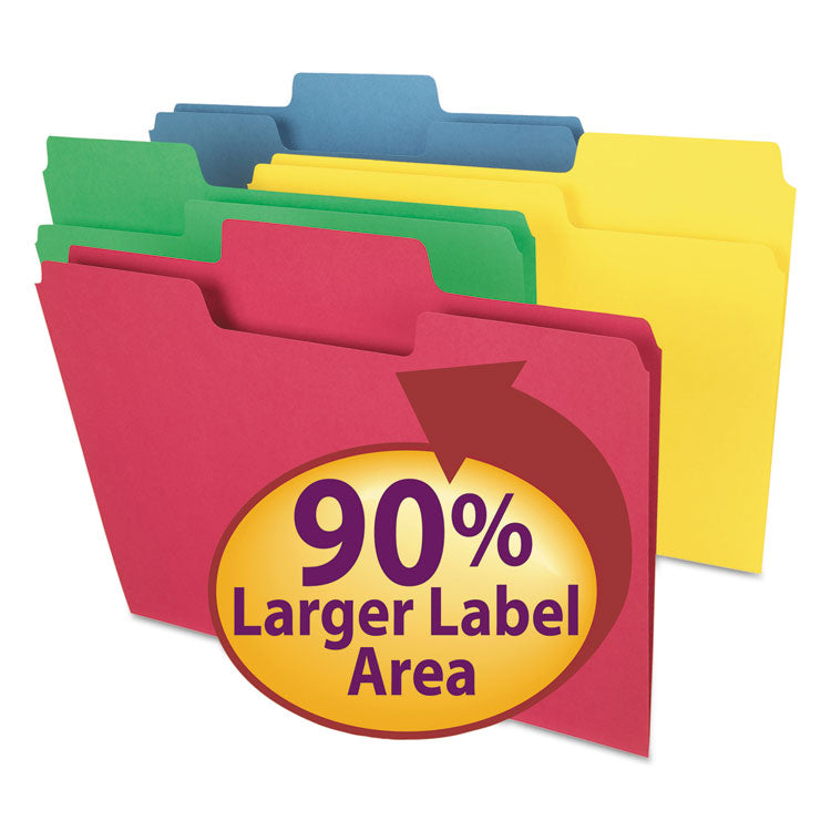 Smead - SuperTab Colored File Folders, 1/3-Cut Tabs: Assorted, Letter Size, 0.75" Expansion, 11-pt Stock, Color Assortment 1, 100/Box