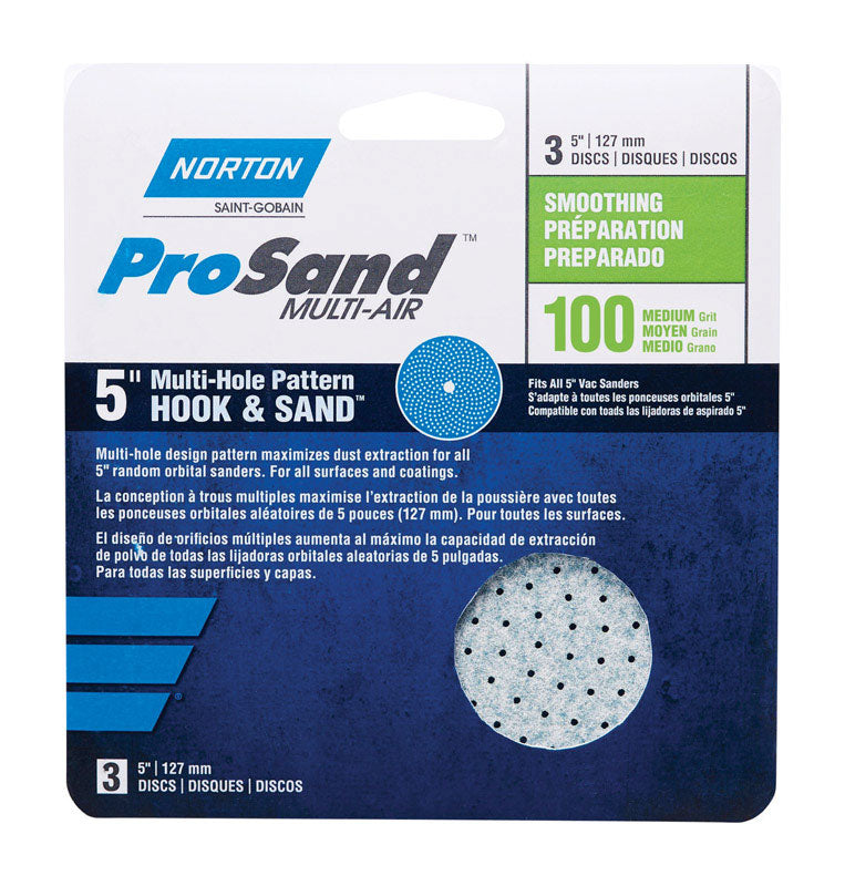 NORTON - Norton ProSand 5 in. Ceramic Alumina Hook and Loop A975 Sanding Disc 100 Grit Medium 3 pk