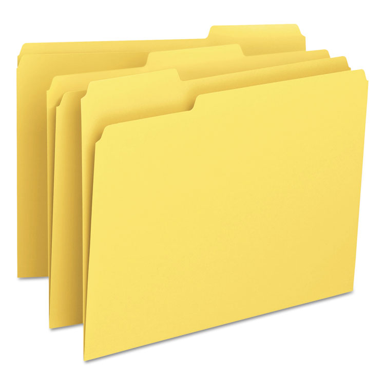 Smead - Colored File Folders, 1/3-Cut Tabs: Assorted, Letter Size, 0.75" Expansion, Yellow, 100/Box