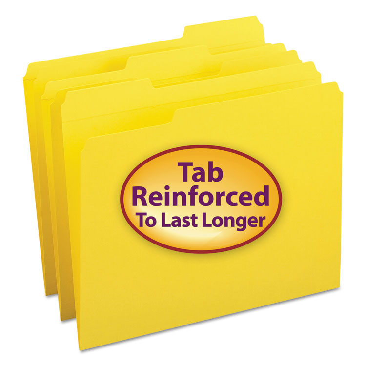 Smead - Reinforced Top Tab Colored File Folders, 1/3-Cut Tabs: Assorted, Letter Size, 0.75" Expansion, Yellow, 100/Box