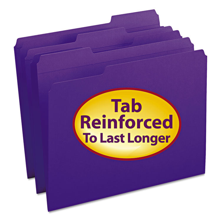 Smead - Reinforced Top Tab Colored File Folders, 1/3-Cut Tabs: Assorted, Letter Size, 0.75" Expansion, Purple, 100/Box