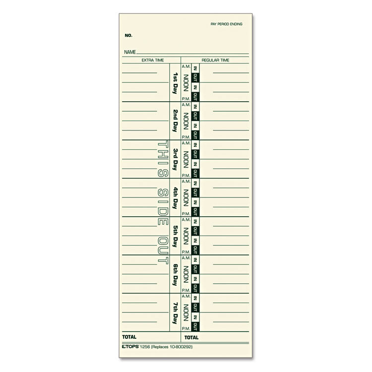 TOPS - Time Clock Cards, Replacement for 10-800292, One Side, 3.5 x 9, 500/Box