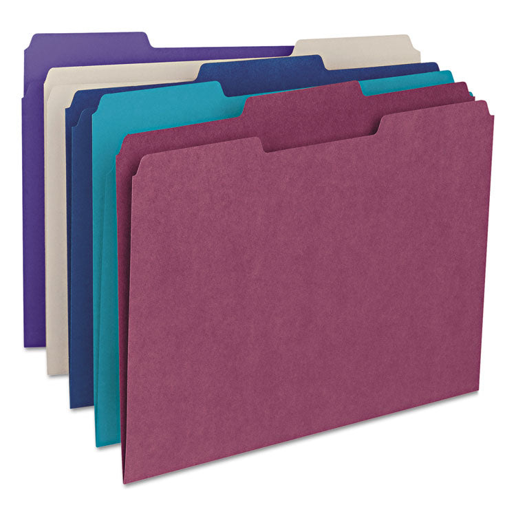 Smead - Colored File Folders, 1/3-Cut Tabs: Assorted, Letter Size, 0.75" Expansion, Assorted: Gray/Maroon/Navy/Purple/Teal, 100/Box