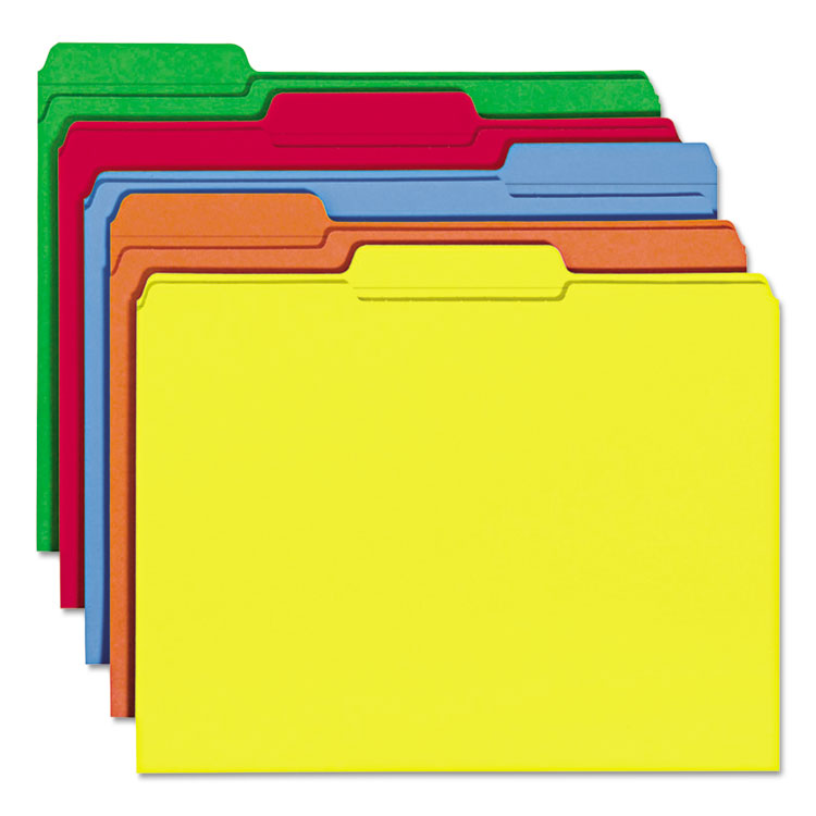 Smead - Colored File Folders, 1/3-Cut Tabs: Assorted, Letter Size, 0.75" Expansion, Assorted: Blue/Green/Orange/Red/Yellow, 100/Box