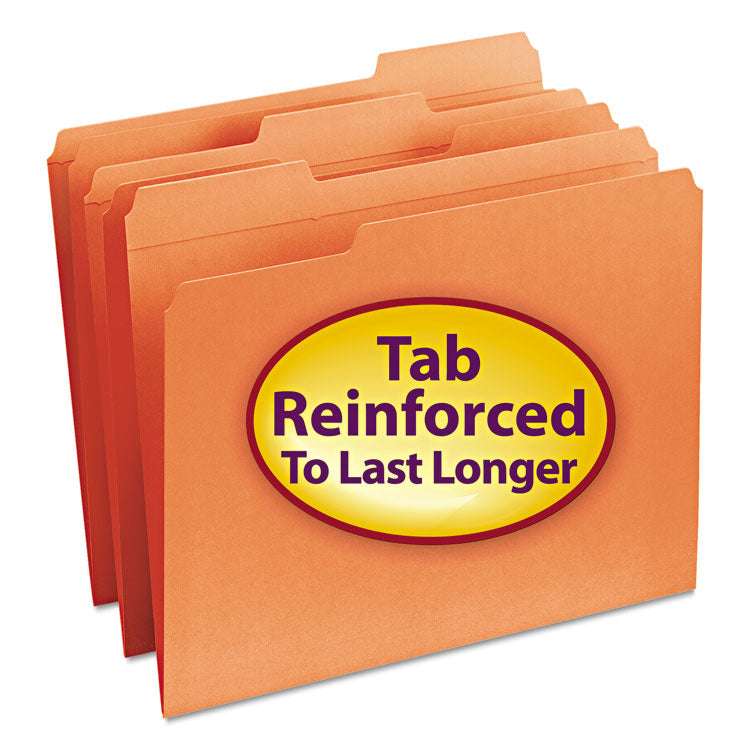 Smead - Reinforced Top Tab Colored File Folders, 1/3-Cut Tabs: Assorted, Letter Size, 0.75" Expansion, Orange, 100/Box