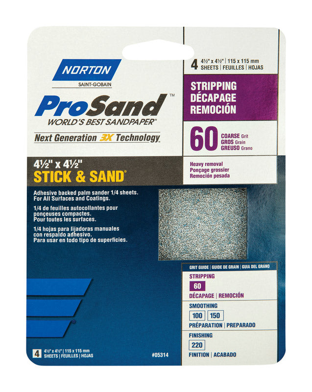 NORTON - Norton ProSand 4-1/2 in. L X 4-1/2 in. W 60 Grit Aluminum Oxide Sanding Sheet 4 pk