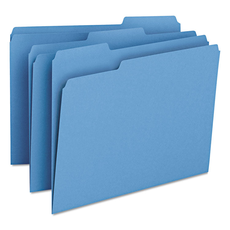 Smead - Colored File Folders, 1/3-Cut Tabs: Assorted, Letter Size, 0.75" Expansion, Blue, 100/Box