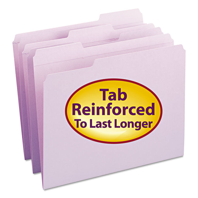 Smead - Reinforced Top Tab Colored File Folders, 1/3-Cut Tabs: Assorted, Letter Size, 0.75" Expansion, Lavender, 100/Box