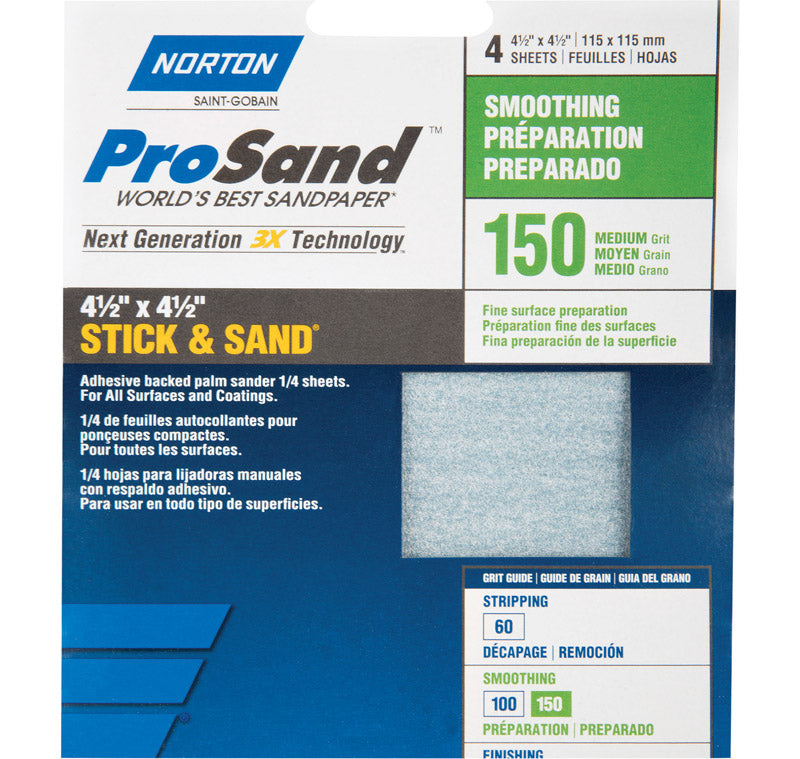 NORTON - Norton ProSand 4-1/2 in. L X 4-1/2 in. W 150 Grit Aluminum Oxide Sanding Sheet 4 pk