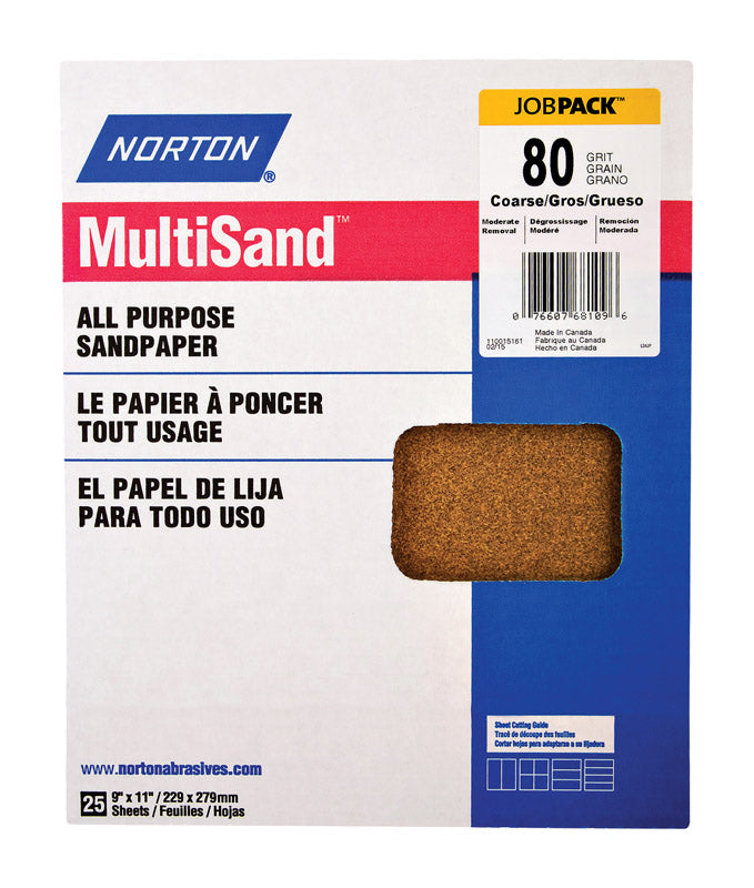 NORTON - Norton MultiSand 11 in. L X 9 in. W 80 Grit Aluminum Oxide All Purpose Sandpaper 25 pk